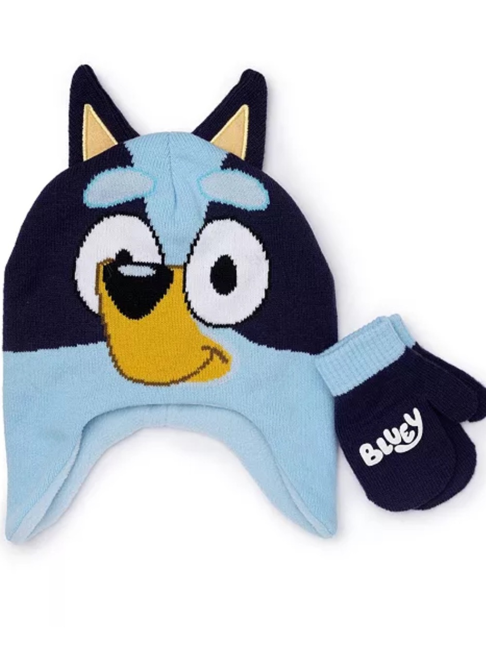 💕5/$15 Kids Light Blue and Navy Character Beanie Hat with Mittens